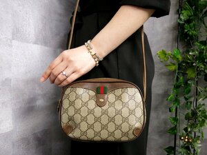 ●超美品●GUCCI オールド グッチ●シェリー●GGスプリーム●PVC カーフ レザー●ショルダー バッグ●ベージュ ブラウン●G金具●Js46166