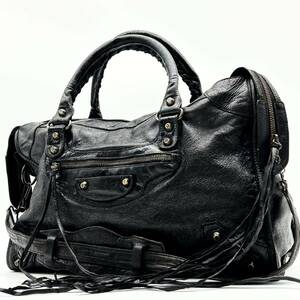 ●高級●BALENCIAGA バレンシアガ 2way ハンドバッグ トートバッグ ショルダーバッグ 鞄 かばん シティ レザー 肩掛け可 黒 ブラック