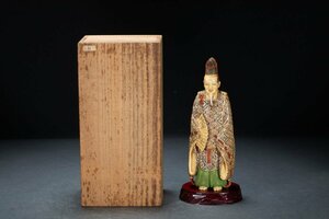 【善古堂】某有名オークション買入 時代物 特種白材 色絵能面花押 和彫り 在銘 共箱 豪華芯料使用 骨董品 古美術0418-21S5