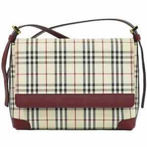 本物 バーバリー BURBERRY ノバチェック チェック ショルダーバッグ ポシェット キャンバス ベージュ ボルドー