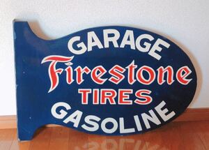 【幅72cm】ファイヤーストーン Firestone Tires GASOLINE 看板 ビンテージ アンティーク アメリカ 世田谷ベース ホーロー