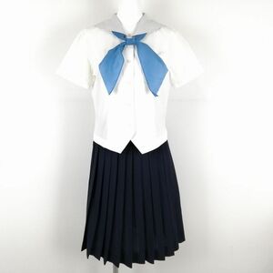 1円 セーラー服 スカート スカーフ 上下3点セット M トンボ 夏物 女子 学生服 兵庫姫路飾西高校 白 制服 中古 ランクC NA1239