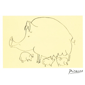 パブロ ピカソ 雌豚 と 子豚 ドローイング Pablo Picasso ポストカード フランス 製 グリーティングカード 絵はがき パタミン 小物 雑貨 