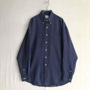 【100%リネン】90s Brooks Brothers ボタンダウン シャツ / 実寸L ネイビー USA ビンテージ T3-04234-9429 sale