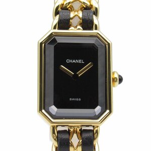 CHANEL シャネル 腕時計 プルミエールL ブラック系 GP（ゴールドメッキ） レザーベルト 中古 レディース