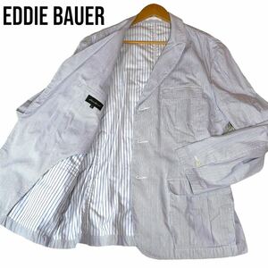 美品　EDDIE BAUER コットン3Bストライプジャケット　ブルー　XL