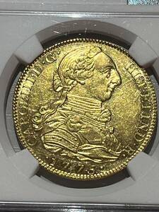 スペイン カルロス3世 8エスクード金貨 1775 NGC AU55