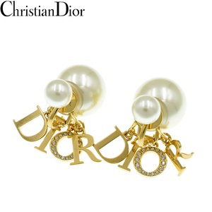 Christian Dior クリスチャンディオール レジンパール メタル ラインストーン クリップ式 イヤリング ゴールド【A02474】
