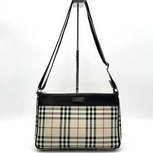 1円 美品 BURBERRY バーバリー ノバチェック ショルダーバッグ キャンバス レザー ベージュ ブラウン