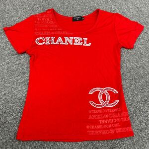 21. CHANEL シャネル レディース Tシャツ 半袖 トップス ロゴ ストーン M