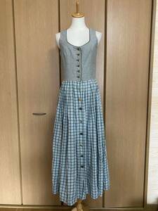 オーストリア製 SALZBURGER DIRNDL LOOK ヴィンテージ 古着民族衣装レトロ希少 ディアンドル チェック柄 ウッドボタンチロルワンピース