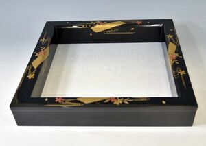 【輪島塗】「輪島塗　花筏蒔絵　炉縁」 茶道具 漆芸 漆塗 蒔絵 木箱入 y92271583