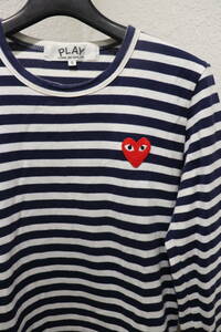 即決 04SS PLAY COMME des GARCONS プレイコムデギャルソン Archive ハートマーク刺繍 長袖ボーダーTシャツ ロンT カットソー レディースS