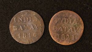 KM#282/オランダ領東インド バタヴィア DUIT銅貨（1816,21）2種セット[E2624]コイン、インドネシア、東インド会社、蘭印、VOC