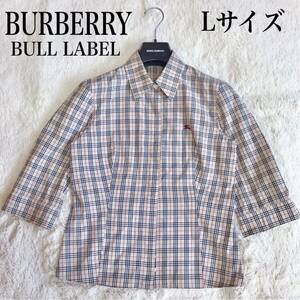 美品 大きいサイズ バーバリーブルーレーベル 7分丈 ノバチェック シャツ ロゴ BURBERRY BULL LABEL