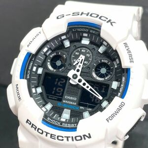 美品 CASIO カシオ G-SHOCK ジーショック GA-100B-7A 腕時計 クオーツ アナデジ 多機能 ワールドタイム カレンダー ホワイト 動作確認済