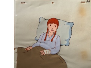 なつかしの世界名作アニメ　「ペリーヌ物語」　手にケガをして病院のベッドで横になっているロザリー①◇セル画です　