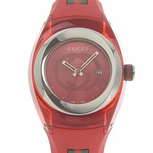 1円 稼働 グッチ GUCCI 137.3 クオーツ シンク レッド文字盤 SS×ラバー ボーイズ 腕時計