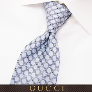 送料無料 66 GUCCI グッチ スカイブルー SILK ネクタイ