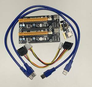 【中古】ライザーカード 2個セット PCE164P-N03 VER 006 PCIE1X to 16X / 電源コネクタ変換ケーブル有 USBケーブル付属 PCE2PCE-N06