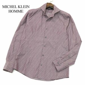 美品★ MICHEL KLEIN HOMME ミッシェルクラン オム 通年 デザイン ストライプ 長袖 シャツ Sz.48　メンズ　A4T00560_1#C