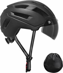 自転車ヘルメット 大人用 高剛性 耐衝撃 CE EN1078安全基準認証 大きめ 57-62cm 磁気ゴーグル付き 着脱簡単 男女兼用 アゴパッド付き