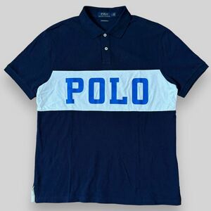 【美品】 POLO RALPH LAUREN ポロラルフローレン ビッグロゴ 半袖 ポロシャツ L 紺 ネイビー 現行タグ 