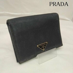 プラダ ポコノ ナイロン 二つ折り 財布 レザー 三角プレート ロゴ コンパクト ウォレット 財布 財布 - 黒 / ブラック