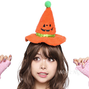 ふわもこパンプキンウィッチカチューシャ ハロウィン オレンジ 魔女 ウィッチハットカチューシャ ヘアアクセサリー 被り物