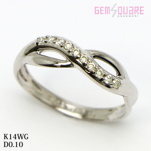 【値下げ交渉可】K14WG ダイヤモンド デザインリング 指輪 D0.10 10号 1.4g 仕上げ済【質屋出店】
