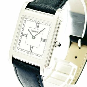 【1円スタート】TIFFANY & Co. ティファニー スクエア SS×革ベルト ホワイト文字盤 クオーツ ボーイズ腕時計 266439