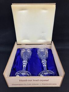 Y-1177【検索:BOHEMIA ボヘミア ペア グラス 2客 ワイングラス 酒器 ボヘミアガラス クリスタルガラス　中古品】