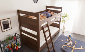 シンプルデザイン2段ベッド 二段ベッド シングルベッド 　ウォールナット色