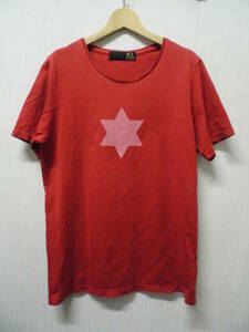RICO リコ プリント 半袖 Tシャツ Mサイズ 日本製 メンズ 赤 レッド 星 スター 柄 クルー Uネック カットソー ドメブラ USED 中古 古着