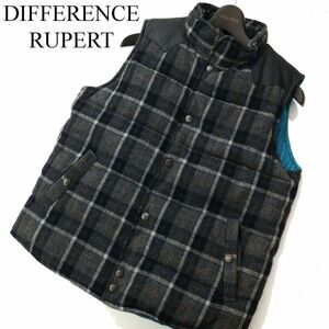 DIFFERENCE RUPERT ルパート 【フェイク レザー ウール ツイード 切替】 チェック柄 中綿 ベスト Sz.3　メンズ　C2T12076_B#N