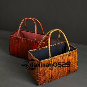 人気新品 可愛い新品　自然竹編み上げカゴバック　 手作りバスケット　ナチュラル買い物カゴ　収納バッグ 2色選択可
