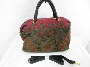 【送料無料】レディース 2WAY ショルダーバッグ ハンドバッグ 花柄刺繍 赤 レッド 緑 ■管理番号L20438YER-181116-50