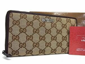 ■新品■未使用■ GUCCI グッチ 112724 GG柄 GGキャンバス×レザー ラウンドファスナー 長財布 ウォレット ブラウン系 AW5515