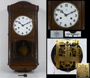 《ＶＰ》ドイツ製 ユンハンス JUNGHANS 振り子掛時計 柱時計 半時打ち 作動品 全長約４６．５ｃｍ
