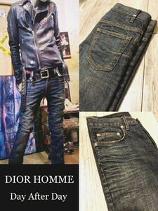 正規 DIOR HOMME 2008AW Day After Day F17 ディオール スキニー デニム インディゴ ウォッシュ ジーンズ by KRISVANASSCHE★