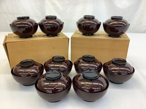 輪島塗 煮物碗/茶用/漆器 10客まとめ 元箱破損有/名前入り 中古品 ACB