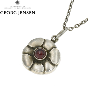 GEORG JENSEN ジョージシェンセン 36 フラワー モチーフ 925S ガーネット ペンダント ネックレス シルバー【A01776】