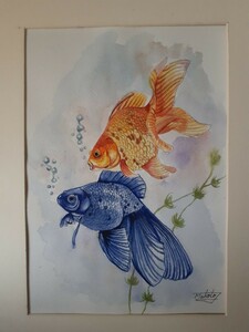 水彩画　金魚