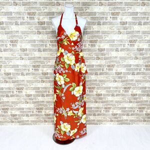 1円 ドレス SUNMARI FASHIONS HAWAII USA ホルターネックドレス 6 赤柄 カラードレス イベント　中古３６４２