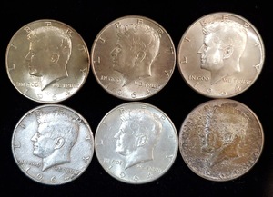 1964年 ケネディー ハーフダラー銀貨　■アメリカ■ 　計6枚　　50セント コイン