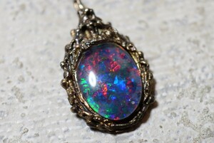 1826 海外製 トリプレットオパール ペンダント ネックレス ヴィンテージ アクセサリー 刻印 opal カラーストーン 宝石 色石 アンティーク