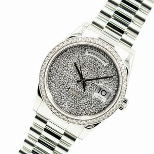 ロレックス ROLEX デイデイト ベゼルダイヤ ダイヤ文字盤 118346 Pt950 腕時計 メンズ 中古