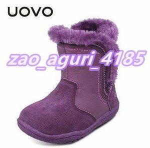 Uovo女の子ブーツフェイクファーソフト唯一の冬のブーツ_紫_13cm