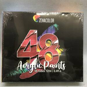 △ 未開封 ZENACOLOR 48色アクリル絵の具セット 12ｍｌ 48本 芸術用品 アート 絵画 イラスト 画家 画材 保管品 △C71967