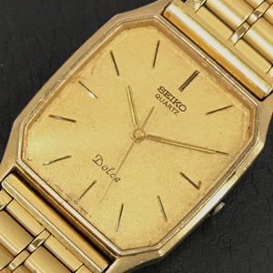 セイコー ドルチェ 10K × SS クォーツ 腕時計 メンズ スクエアフェイス ゴールドカラー 未稼働 社外ブレス 9521-5181